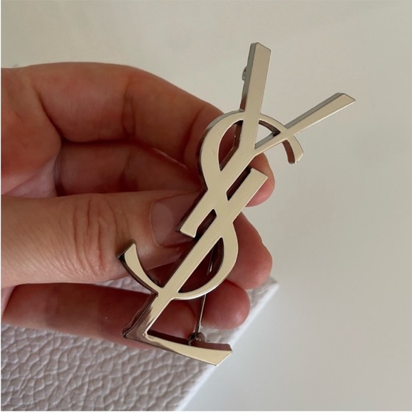 YSL YVES SAINT LAURENT STYLE Elegant SILVER Brooch pin jewelry logo rare - Picture 3 of 4